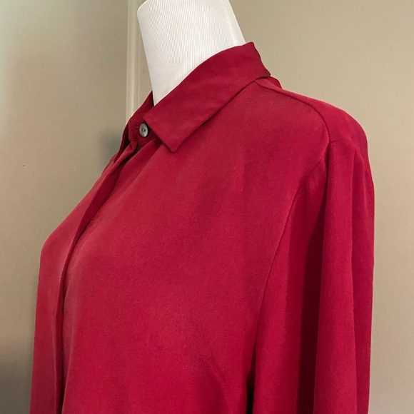 Nordstrom Sz L Classic Red Button-Up Women's Silk Blouse - Picture 4 of 10